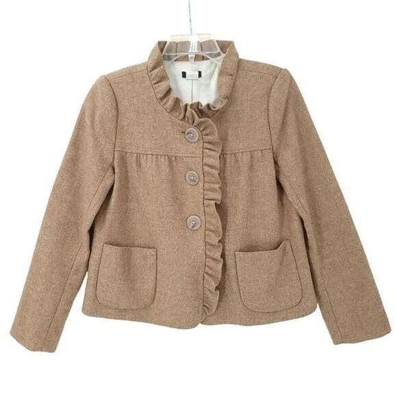 J. Crew Camel Wool Ruffle Jacket Size 2 - Picture 1 of 9